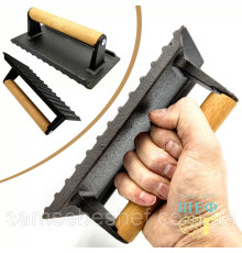 Чавунний прес для гриля прямокутний з дерев'яним руків'ям Cast Iron Press Grill BBQ